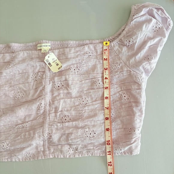 NWT Aeropostale Women's XXL Lilac Smocked Off Shoulder Cropped Top 100% Cotton - Picture 9 of 11